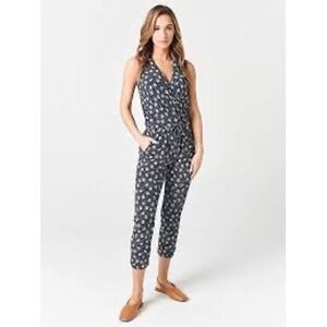 Sundry ditsy floral wrap jumpsuit Navy blue white womens size 1 (small/4-6)